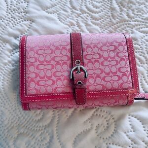 Coach Pink Monogram Wallet with Silver Clasp